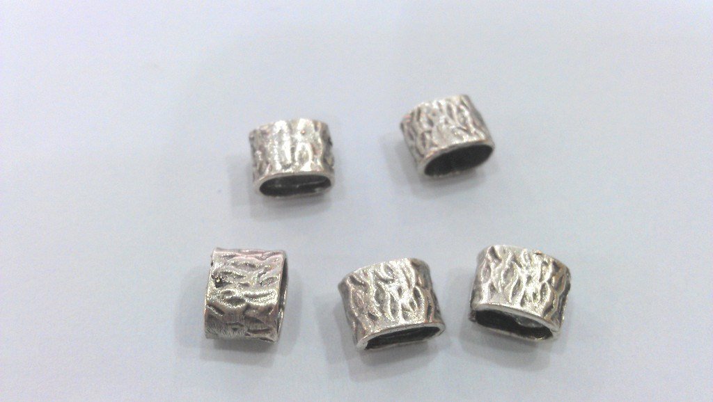 10 Antique Silver Plated Brass  Tube Beads G13673
