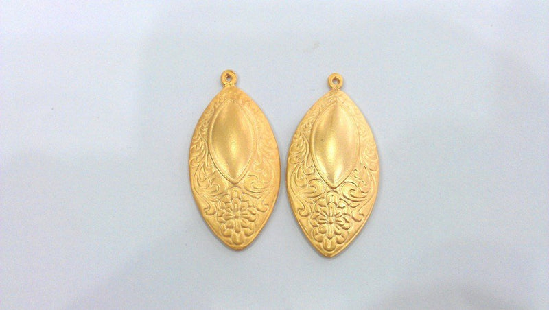 2 Patterned Oval Charms Gold Plated Charms  (50X24 mm)  G16910