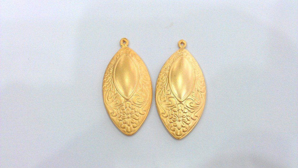 2 Patterned Oval Charms Gold Plated Charms  (50X24 mm)  G16910