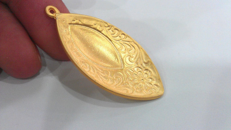 2 Patterned Oval Charms Gold Plated Charms  (50X24 mm)  G16910