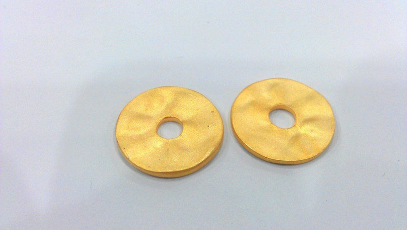 2 Gold Round Charms,  Gold Plated Metal (20 mm)  G589
