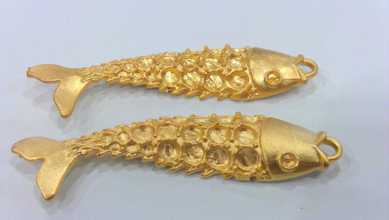 1 Pc. (65x17 mm.)  Fish Pendant , Gold Plated Metal  G591