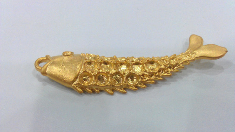 1 Pc. (65x17 mm.)  Fish Pendant , Gold Plated Metal  G591