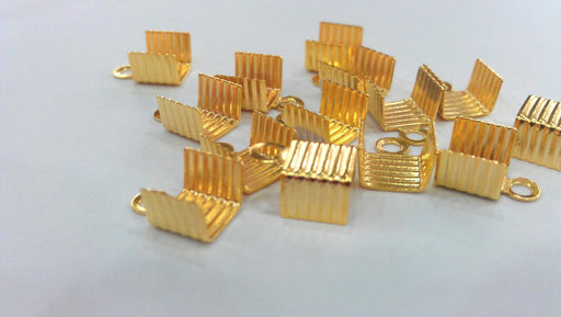 10 Pcs Gold Plated Brass Cord Ends, Findings G13921