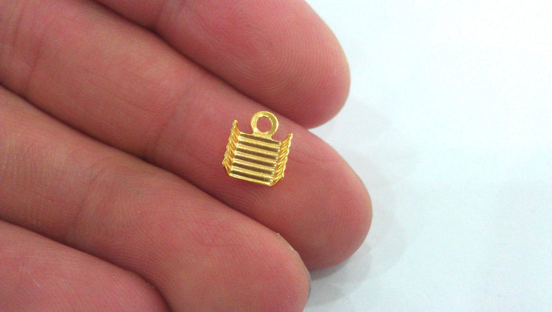 10 Pcs Gold Plated Brass Cord Ends, Findings G13921