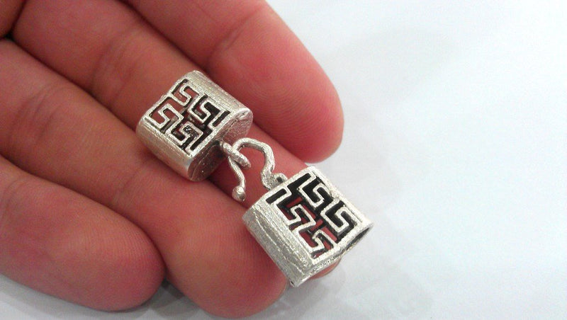 Hook Clasp Antique Silver Plated Brass Hook Clasp , Findings 1 Set  G598