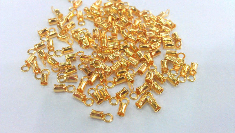 10 Cord Ends, Findings , Gold Plated Brass G15092