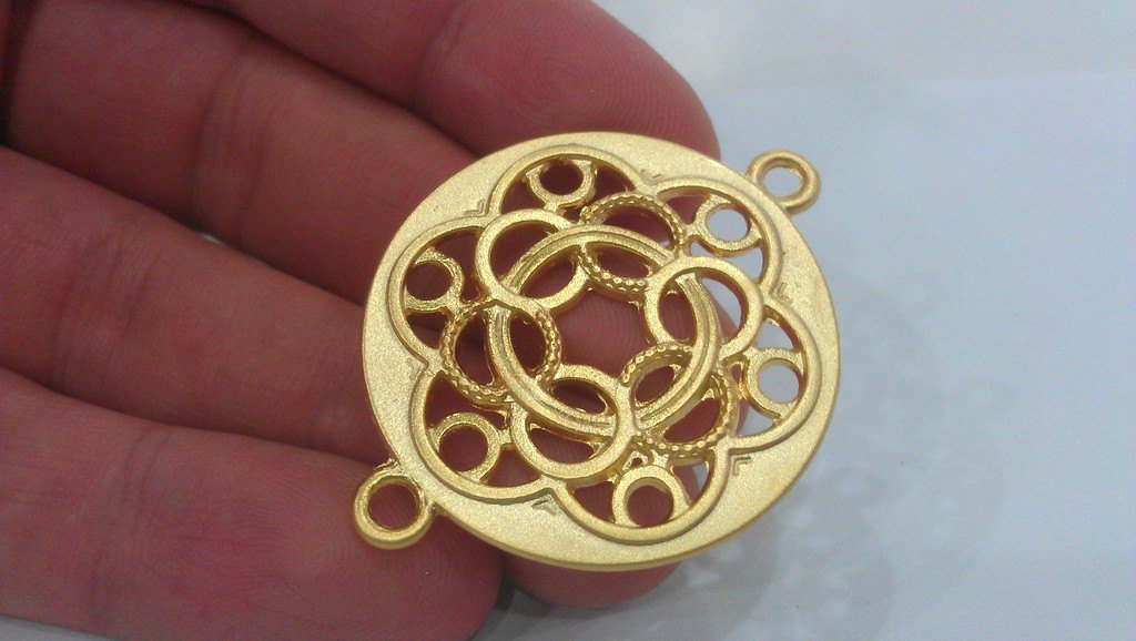 Gold Pendant Gold Plated Patterned Pendant  with two holes Connector   G9782