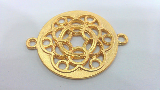 Gold Pendant Gold Plated Patterned Pendant  with two holes Connector   G9782