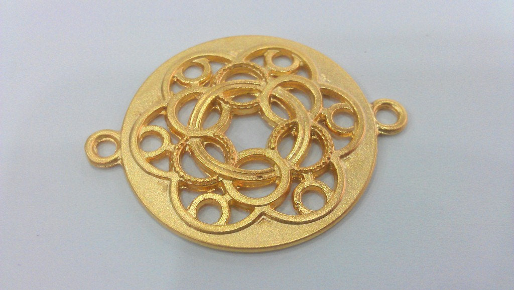 Gold Pendant Gold Plated Patterned Pendant  with two holes Connector   G9782