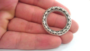 2 Antique Silver Plated Round , Connector ,Pendant,Findings 2 Pcs (35 mm) G10973