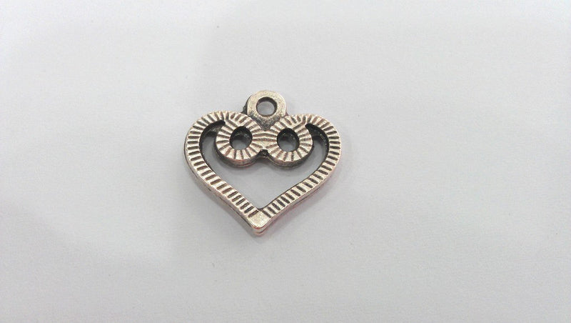 4 Heart Charm Antique Silver Plated Metal Charms  G10971