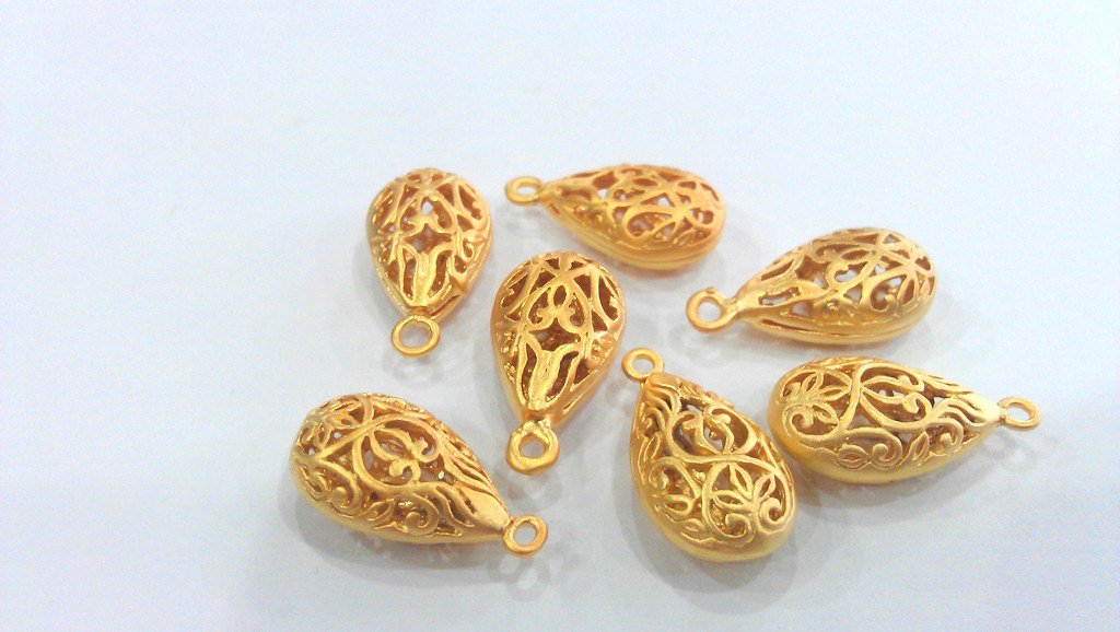 2 Gold Drop Charms , Gold Plated Brass (22x12 mm)  G9234