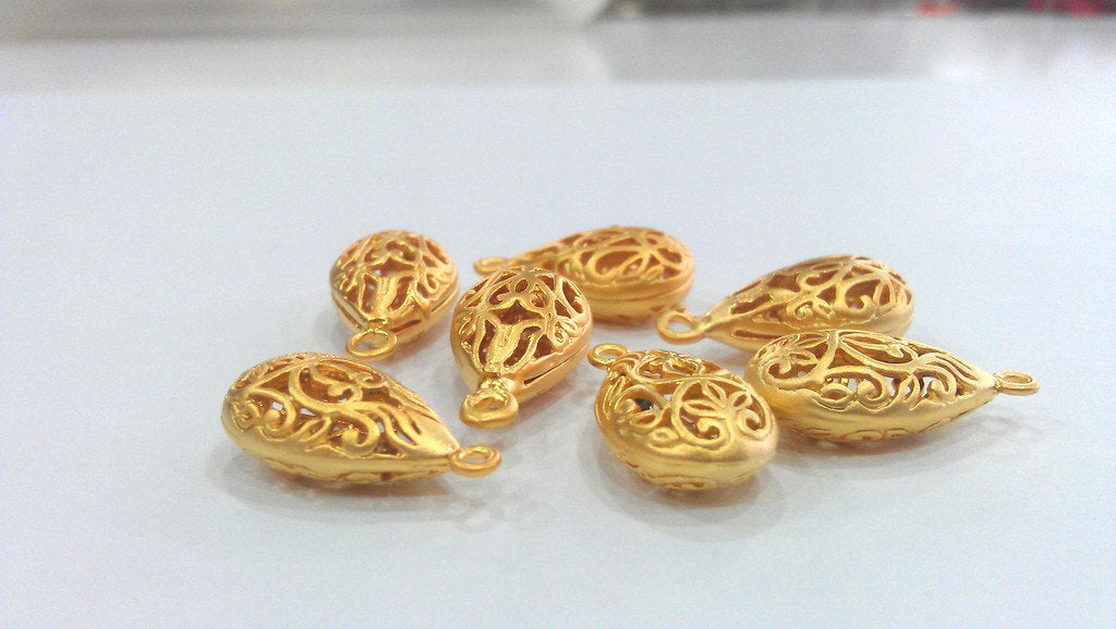 2 Gold Drop Charms , Gold Plated Brass (22x12 mm)  G9234