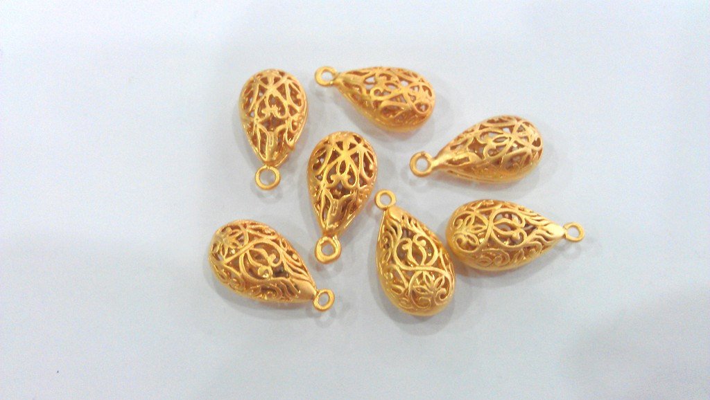 2 Gold Drop Charms , Gold Plated Brass (22x12 mm)  G9234