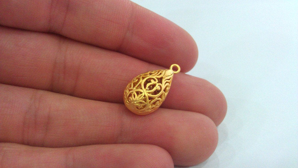 2 Gold Drop Charms , Gold Plated Brass (22x12 mm)  G9234