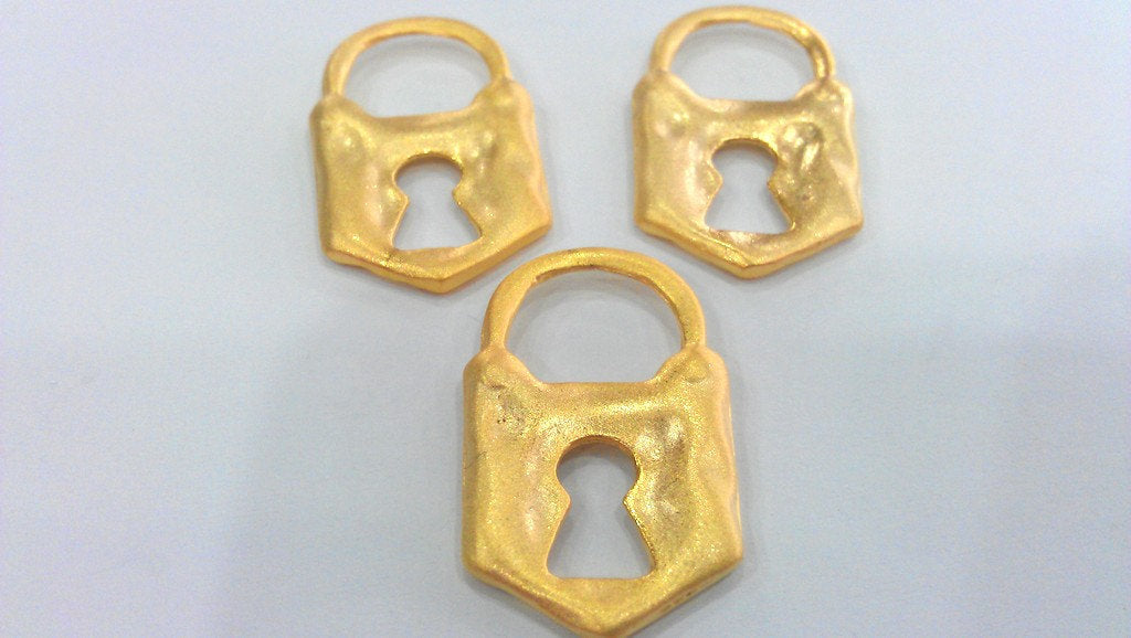 2 Pcs (31x19 mm) Gold Plated Metal Lock Charms,Pendant  G646