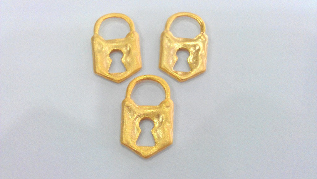 2 Pcs (31x19 mm) Gold Plated Metal Lock Charms,Pendant  G646