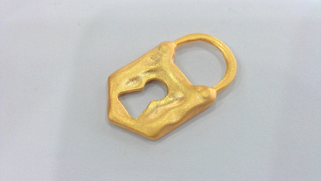 2 Pcs (31x19 mm) Gold Plated Metal Lock Charms,Pendant  G646