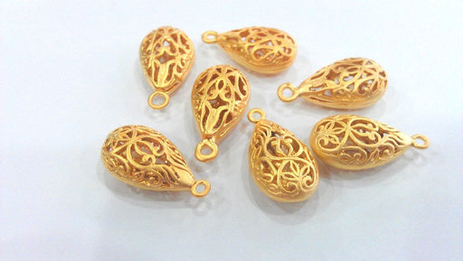 2 Gold Drop Charms , Gold Plated Brass (22x12 mm)  G9234