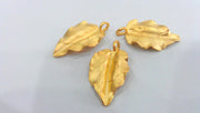 2 Gold Leaf Charms Leaf Charms  , Gold Plated Brass G9529