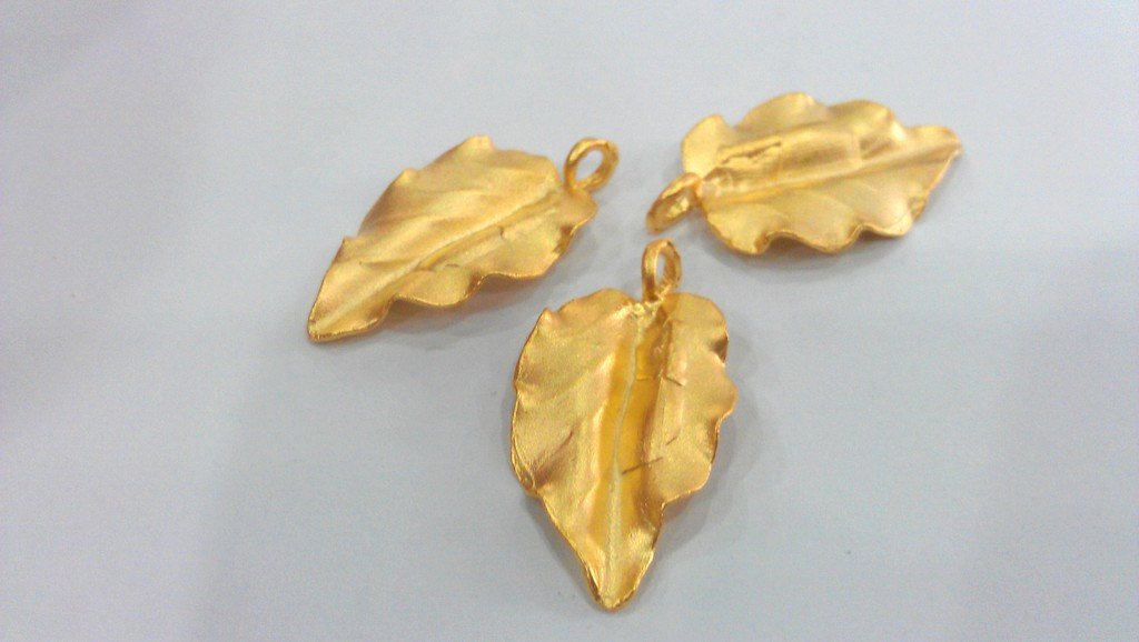 2 Gold Leaf Charms Leaf Charms  , Gold Plated Brass G9529