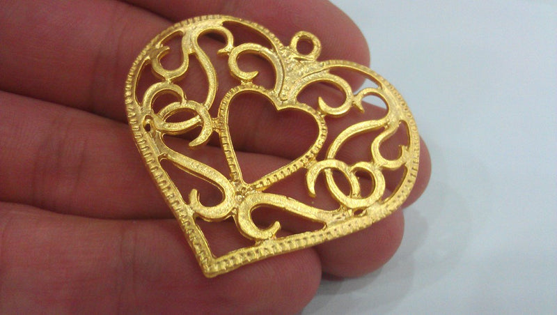 Heart Pendant Gold Plated Metal 43x46 mm  G9816