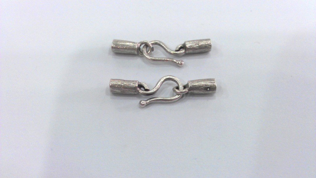 10 sets Antique Silver Plated Brass Hook Clasp, Fold Over Crimp Heads,Findings  G12933