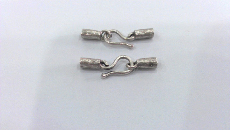 4 Antique Silver Plated Brass Hook Clasp, Fold Over Crimp Heads,Connector ,Findings,Pendant  G12933