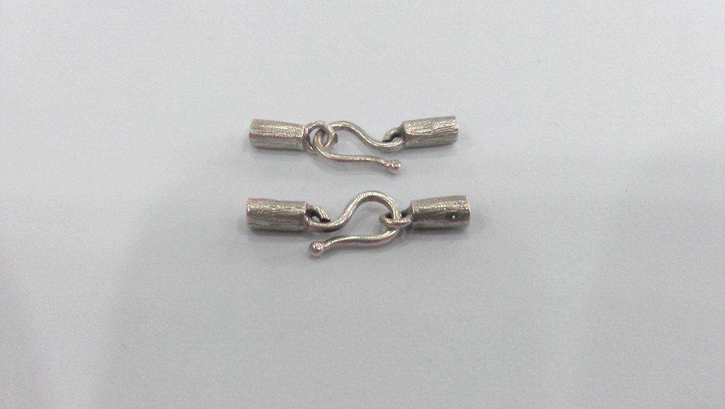 4 Antique Silver Plated Brass Hook Clasp, Fold Over Crimp Heads,Connector ,Findings,Pendant  G12933