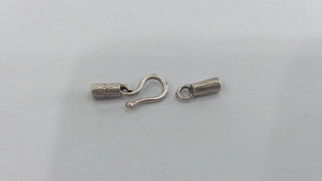 10 sets Antique Silver Plated Brass Hook Clasp, Fold Over Crimp Heads,Findings  G12933