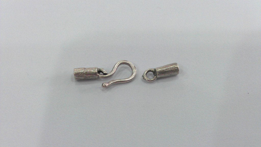 4 Antique Silver Plated Brass Hook Clasp, Fold Over Crimp Heads,Connector ,Findings,Pendant  G12933