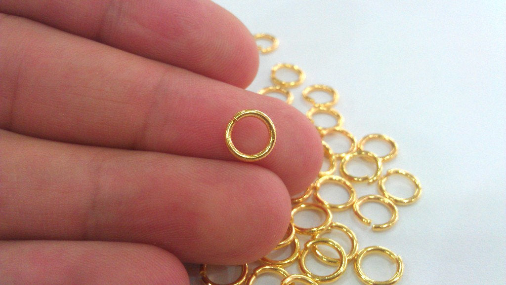 50 Shiny Gold jumpring 24k Gold Brass Strong jumpring Findings  (8 mm) G15614