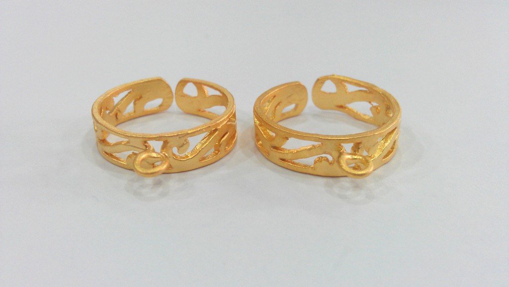 Adjustable Ring Base Blank with a Loop Setting   Findings , Gold Plated Brass G11916