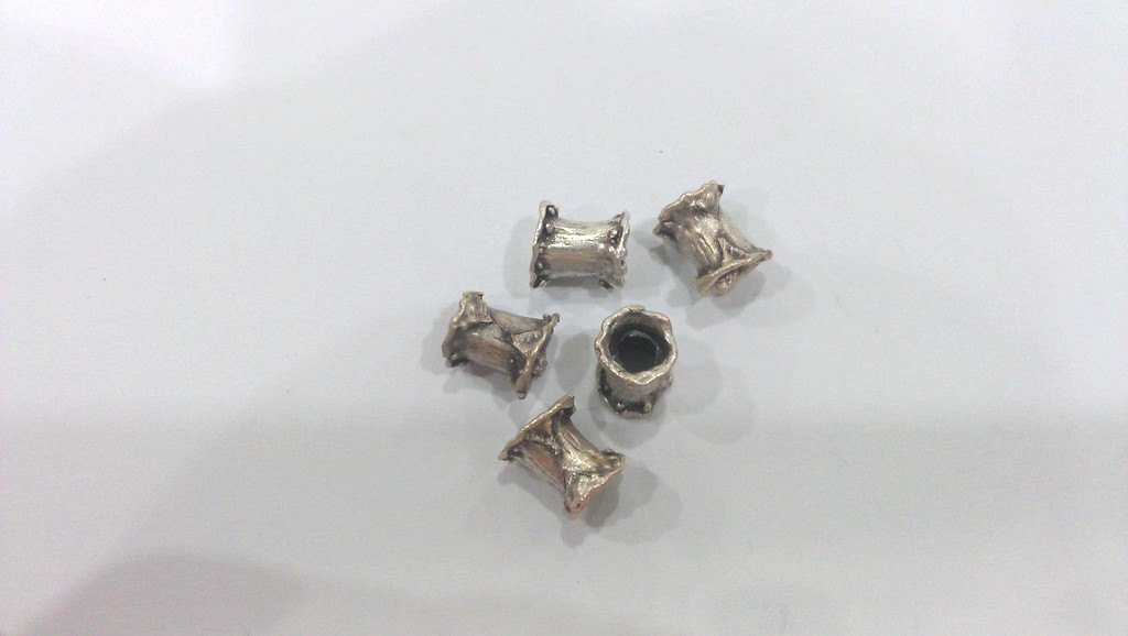 5 Silver Tube Antique Silver Plated Brass Spacer Bead  G13674