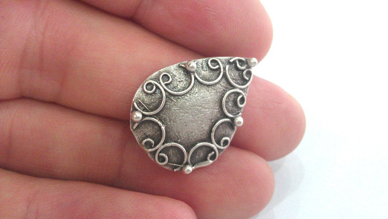 2 Silver Textured Charms Antique Silver Plated Brass Drop Charms, G11489