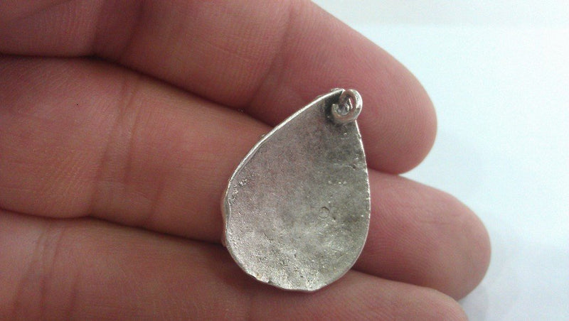 2 Silver Textured Charms Antique Silver Plated Brass Drop Charms, G11489