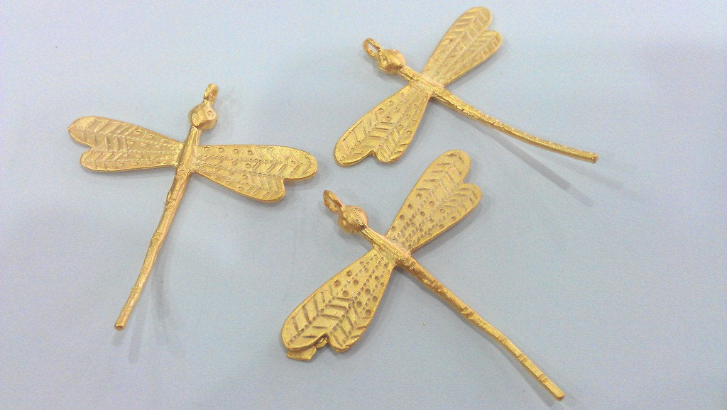 2  Dragonfly Pendant , Gold Plated Brass   G14159