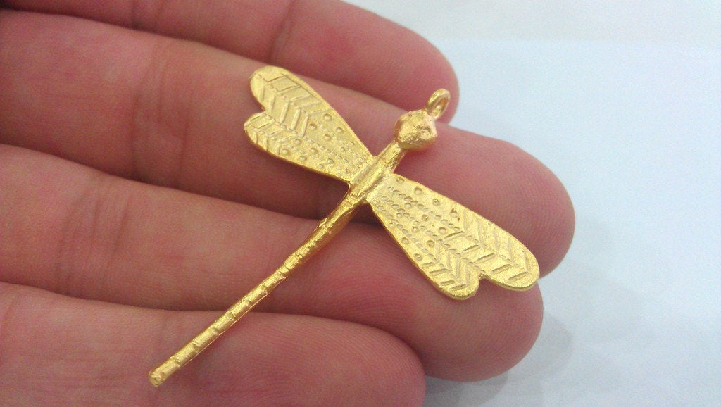 2  Dragonfly Pendant , Gold Plated Brass   G14159