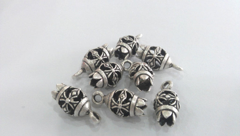 2 Flower Charms Silver Charm Antique Silver Plated Brass G9554