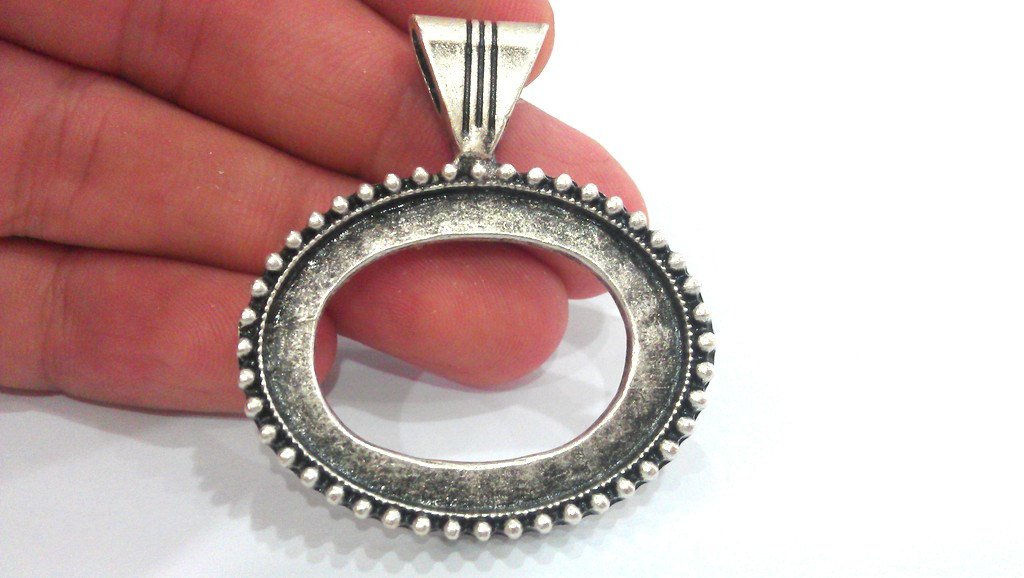 Silver Pendant Blank Silver Plated Bezel Settings,Cabochon Base,Mountings  G10976