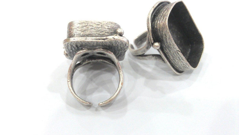 Silver Ring Blank Antique Silver Plated Brass Ring Blank  (25x18mm Blank)  , Bezel Settings,Cabochon Base,Mountings  G12929