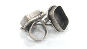 Silver Ring Blank Antique Silver Plated Brass Ring Blank  (25x18mm Blank)  , Bezel Settings,Cabochon Base,Mountings  G12929