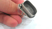 Silver Ring Blank Antique Silver Plated Brass Ring Blank  (25x18mm Blank)  , Bezel Settings,Cabochon Base,Mountings  G12929