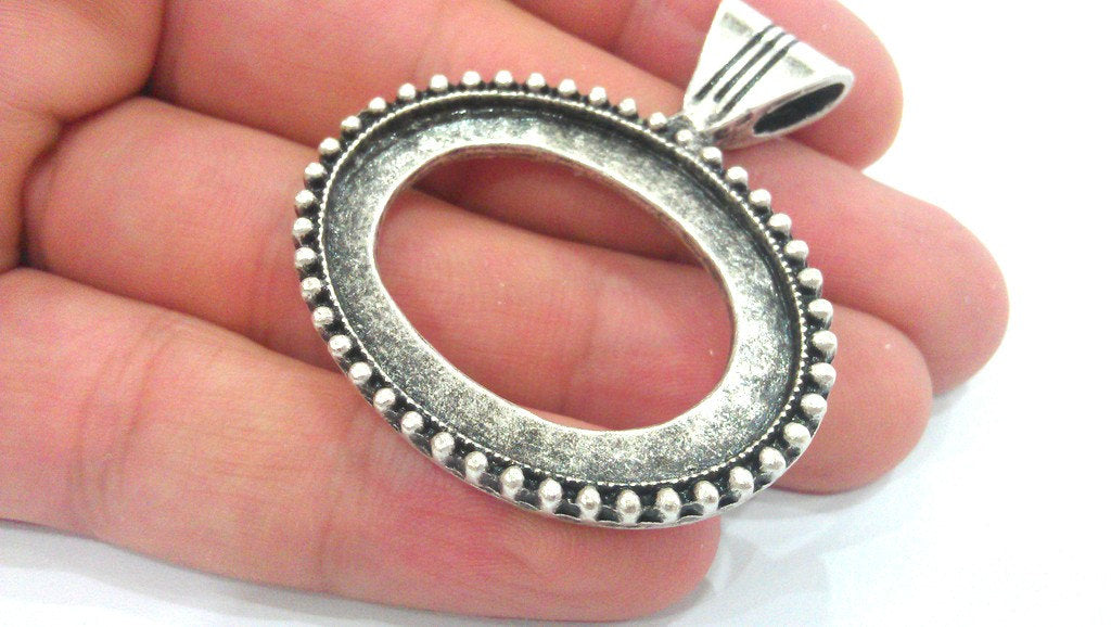 Silver Pendant Blank Silver Plated Bezel Settings,Cabochon Base,Mountings  G10976