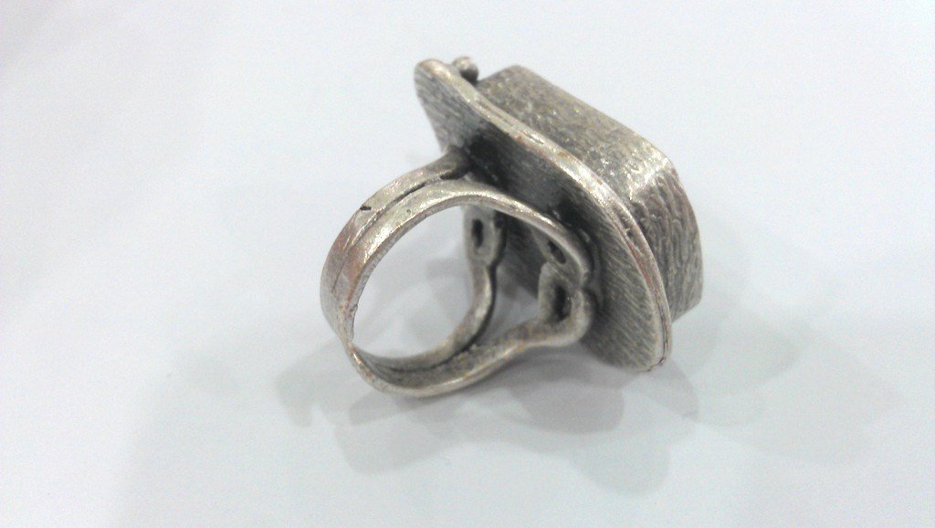 Silver Ring Blank Antique Silver Plated Brass Ring Blank  (25x18mm Blank)  , Bezel Settings,Cabochon Base,Mountings  G12929