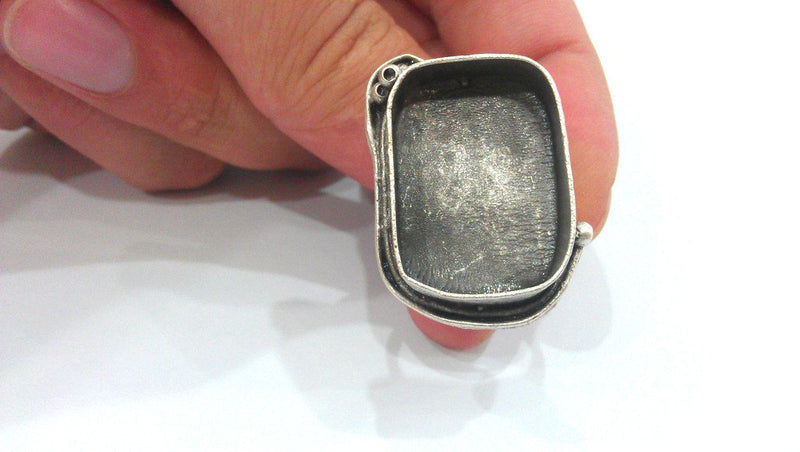 Silver Ring Blank Antique Silver Plated Brass Ring Blank  (25x18mm Blank)  , Bezel Settings,Cabochon Base,Mountings  G12929