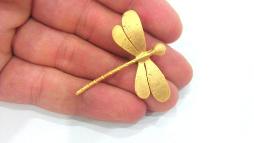 2 Gold Dragonfly Pendants , Gold Plated Brass 2 Pcs (42x40 mm)   G9865