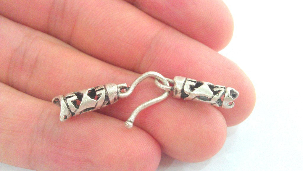 5 sets Antique Silver Plated Brass Hook Clasp,Findings G749