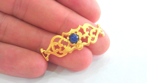 38x13 mm. 22K Gold Plated Brass Navy Blue Bracelet and Necklace Connectors , Findings, G751